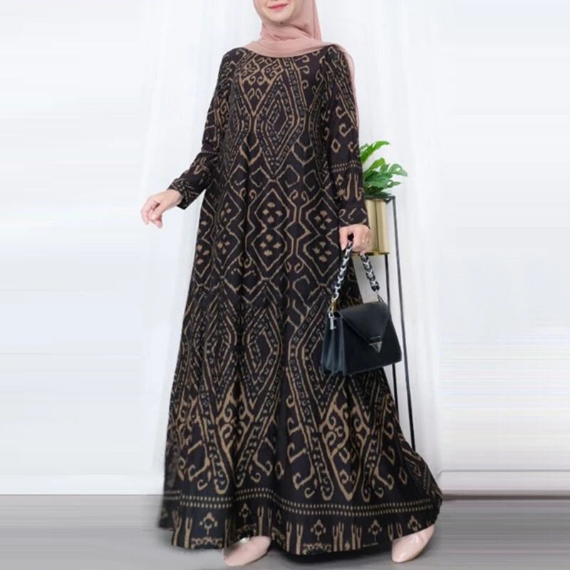 ZANZEA Womens Ethnic Long Dress Vintage Floral Casual Holiday Long Sleeve O-Neck Maxi Dress Red