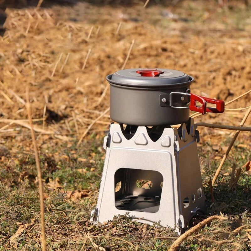 Portable Outdoor Wood Camping Barbecue Wood Stove Camping Portable Folding Card Stove Titanium Alloy Stove Titanium