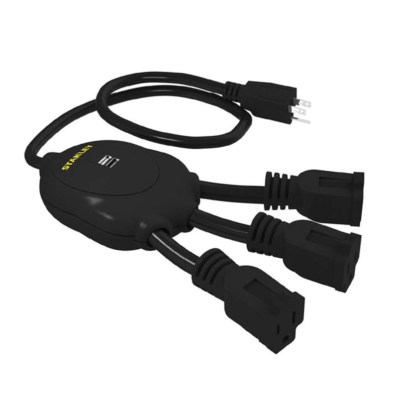 31495 - POWER SQUID FLEXIBLE 3 O/LET 1.6FT CORD 2 USB BLK