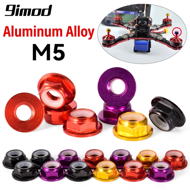12pcs M5 Motor Screw Nuts Aluminum Alloy CW CCW Flange Nylon Insert Self-Locking Lock Nuts for RC FPV Racing Drone Purple(6CW 6CCW)