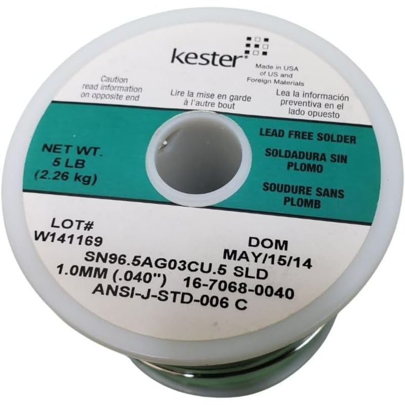16-7068-0040 - SOLDER WIRE LEAD FREE 5LB 1MM 0.040IN DIA SN96.5AG03CU.5