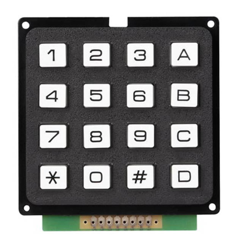 16KEY - KEYPAD 4X4 KEYS 24VDC 20MA BLK WITH WHT KEYS 2.7X2.7X.6IN