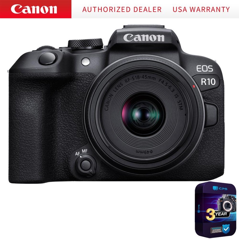 Canon EOS R10 APS-C Camera + RF-S 18-45mm F4.5-6.3 IS STM Lens +3 Year Protection Pack
