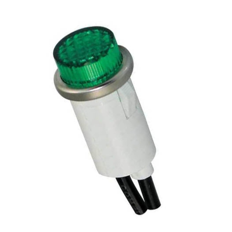 11-2374 - INDICATOR 250V 12MM GRN SNAP WIRE NEON FLAT DOME