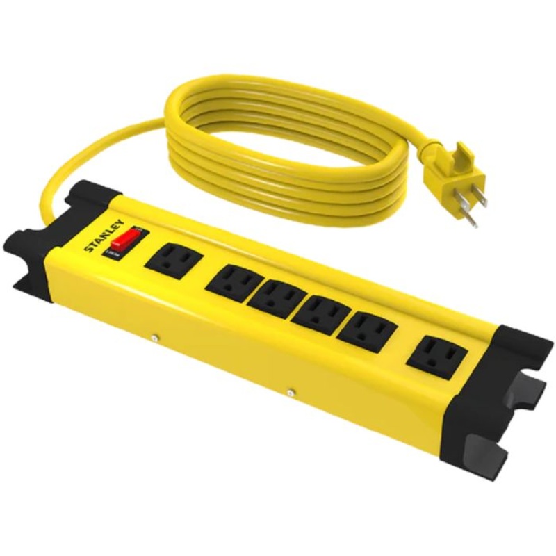 MD-811T/31608 - POWER BAR 6 O/LET 10FT CORD YEL 14/2 SJT METAL 15A CIRCUIT BRKR