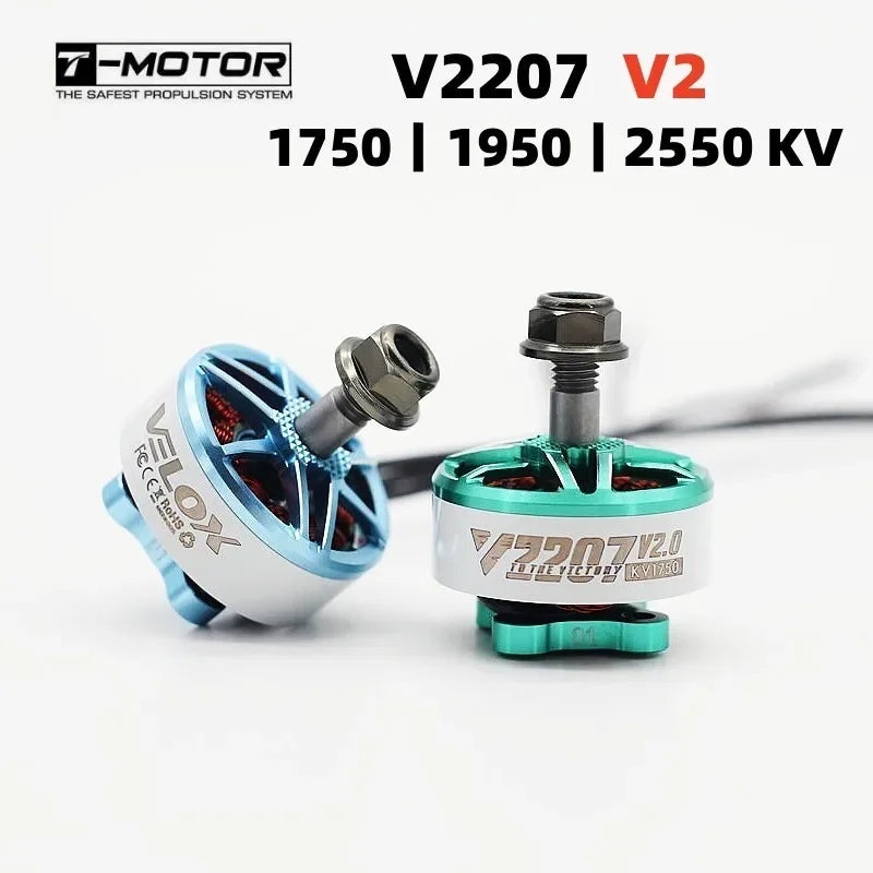 T-Motor Velox V2207 V2 2207 1750KV 1950KV 5-6S / 2550KV 4S Brushless Motor for FPV Racing Drone Quadcopter Freestyle RC Parts 1PCS KV1750 Green