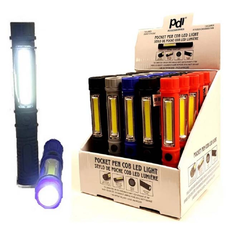 PDI-998 - FLASHLIGHT COB LED PEN LIGHT W/MAGNETIC BASE ASSORTED COLORS