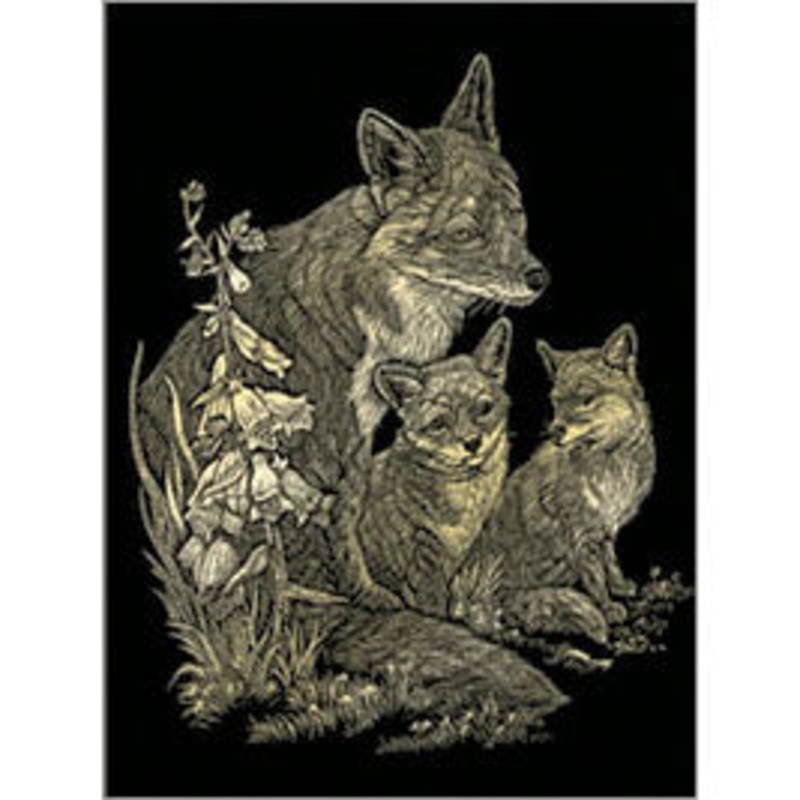 R-01323 - GOLD ENGRAVING FOX AND CUBS