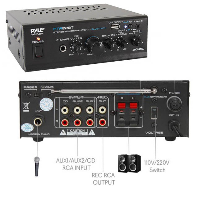 PTA22BT - AMPLIFIER MINI 2X40W BLUETOOTH STEREO