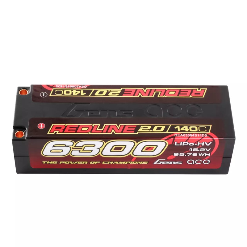 "Gens ace 6300mAh 4S 15.2V 140C HardCase 59# Redline 2.0 Series Lipo Battery with 5.0mm bullet5.0mm Connector: 2S charge cable: 5.0mm bullet to Deans(T)"