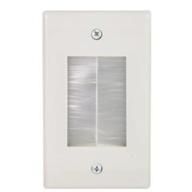 WP-PT1BP-WH - WALL PLATE FOR BULK CABLE SINGLE WHITE BRUSH STYLE WITH CLIPS