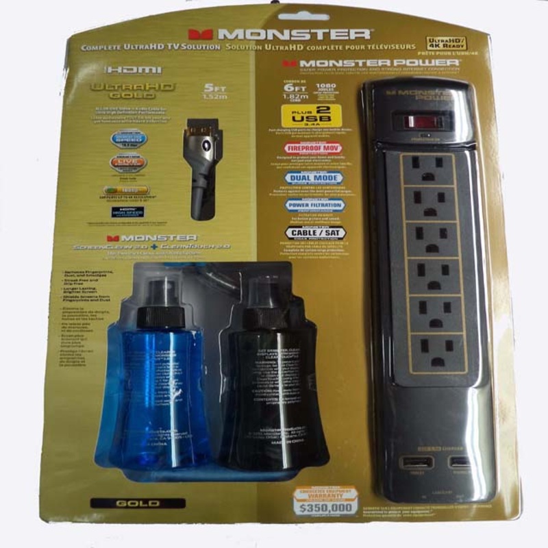 101624-00 - POWER BAR 6 O/LET 6FT CORD 2USB 1080JOULES 5FT HDMI SCREEN CLEAN