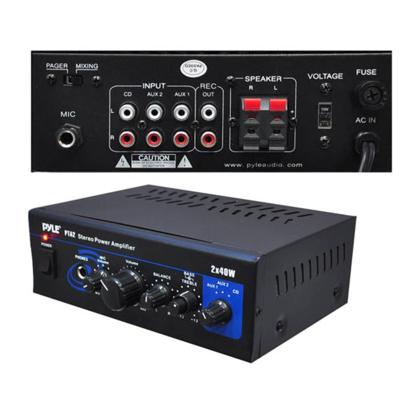 PTA2 - AMPLIFIER MINI 2X40W STEREO WITH AUX CD AND MIC INPUTS