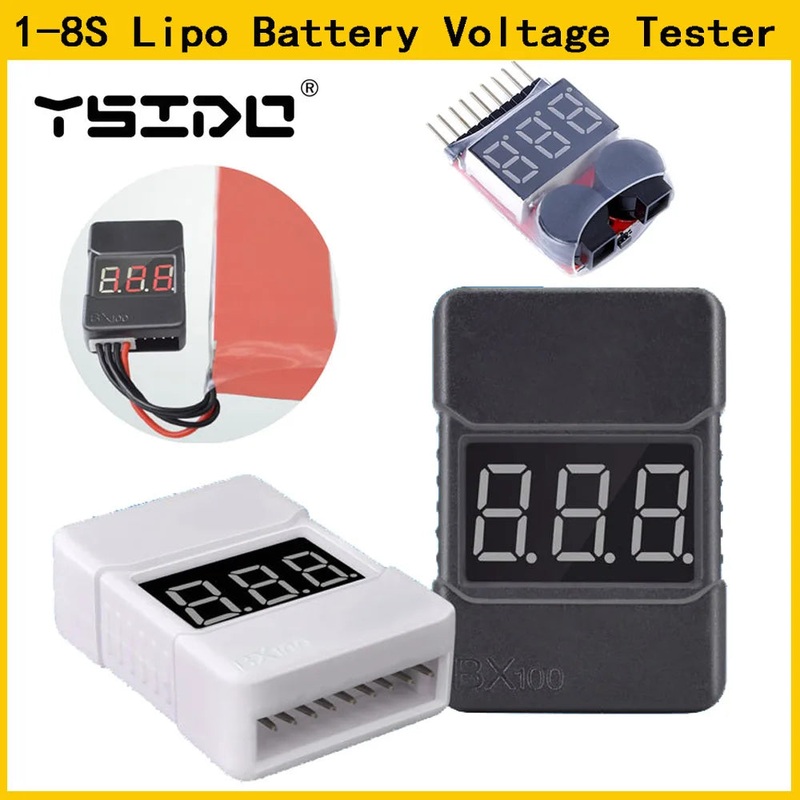 1-8S Lipo Battery Voltage Tester Low Voltage Buzzer Alarm Battery Voltage Checker Dual Speakers for RC Car Drone Boat Airplane 1-8S BB White