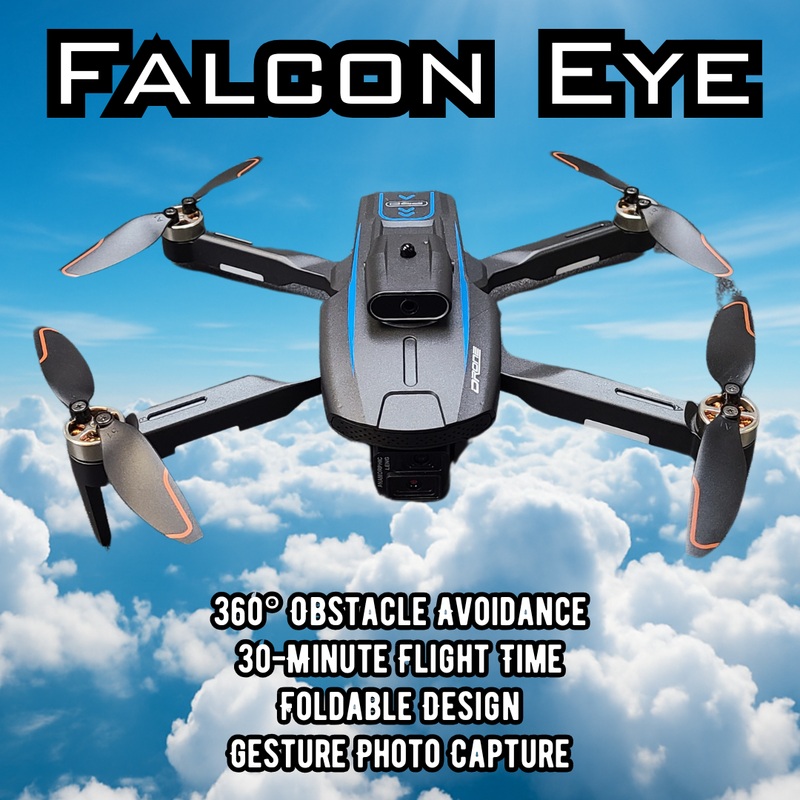 FalconEye Pro Foldable Camera Drone Dual Cameras, 360 Avoidance, Brushless Power