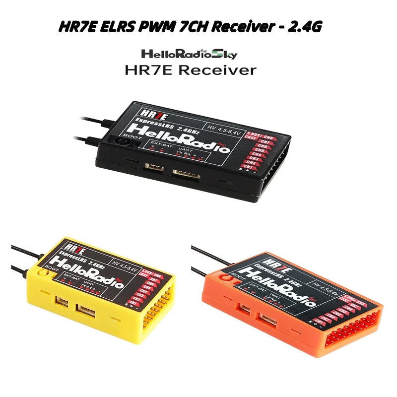 HelloRadio HR7E 8CH ELRS 2.4G / HR7C 8CH D8/D16/SFHSS PWM Power Supply DC 4.5-7.4 V Receiver Dual Antenna Fixed Wing Drone Boat HR7E 8ch ELRS Yellow