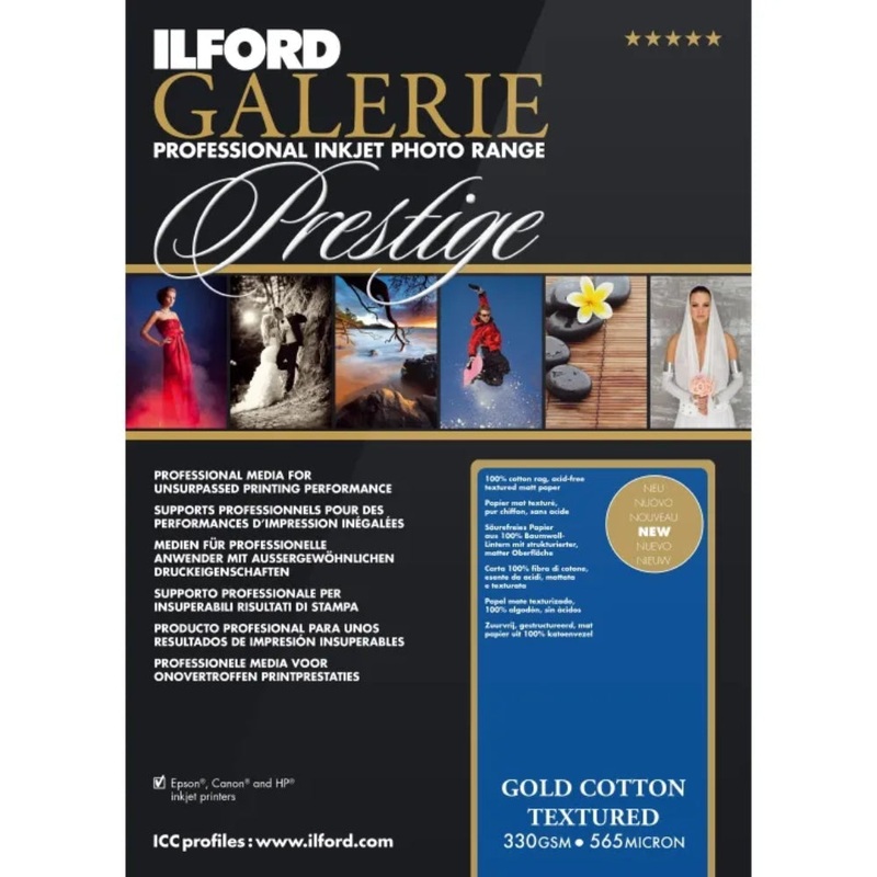 Ilford Galerie Gold Cotton Textured 330gsm A3 25 Sheets GPGCT