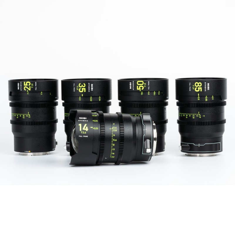 NiSi ATHENA PRIME Full Frame Cinema Lens Kit with 5 Lenses 14mm T2.4, 25mm T1.9, 35mm T1.9, 50mm T1.9, 85mm T1.9 + Hard Case (L Mount)