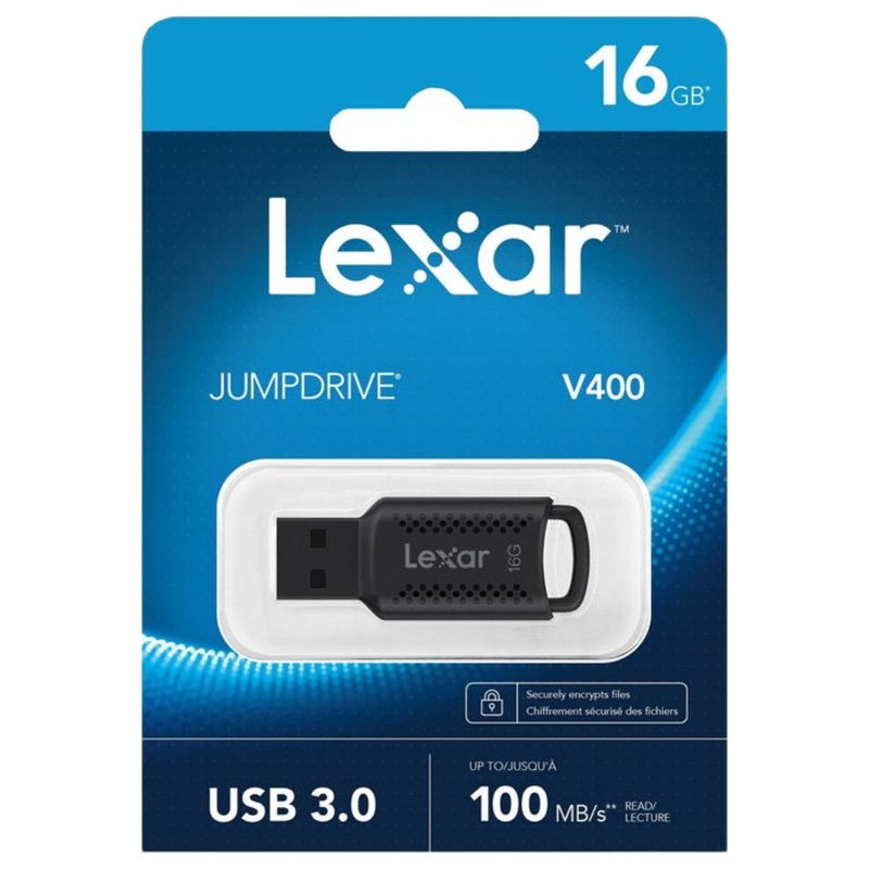 Lexar 16GB JumpDrive V400 USB 3.0 Flash Drive, Up To 100MB/S Read, Black