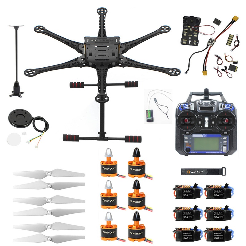 QWinOut Six-Axle 550mm Hexacopter DIY Drone Kit UAV Aircraft with PXI Flight Control GPS FLYSKY FS-i6 Remote Control 9443 Propeller No Battery