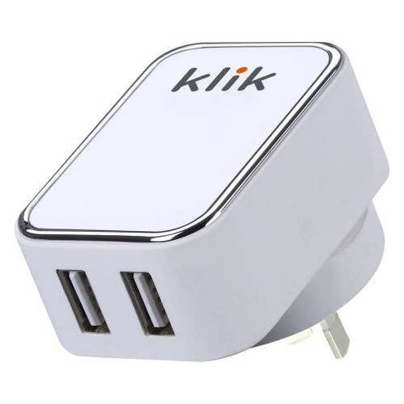 Klik Dual Port Usb Wall Charger 15W - White