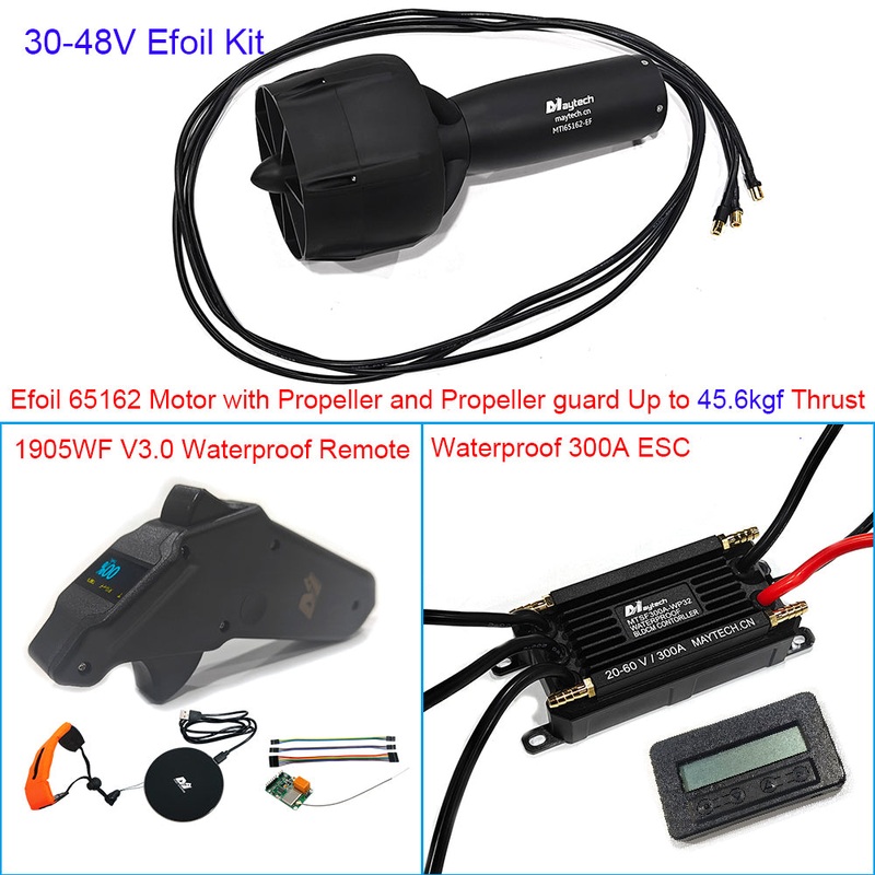 Maytech 30-48V Efoil Kit 65162 65161 Waterproof Motor With Propeller + 300A 32Bit ESC + 1905WF Remote + MTS2009AS Switch + 12V 30W Water Pump