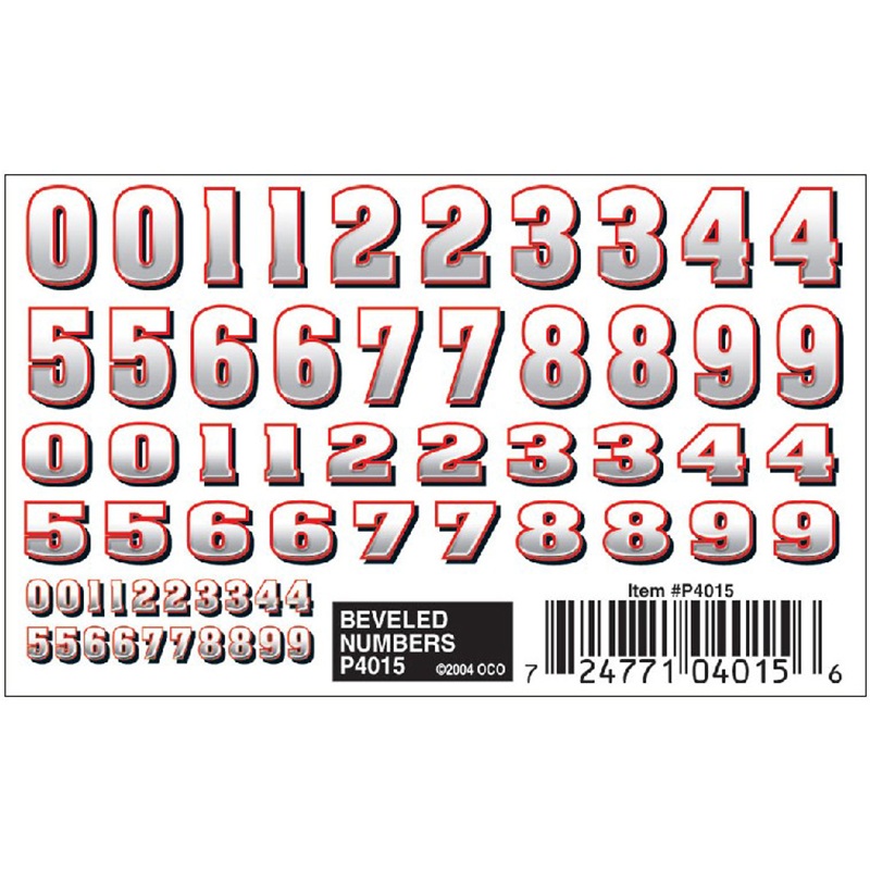 Pine Car Dry Transfer Decals, Beveled Numbers