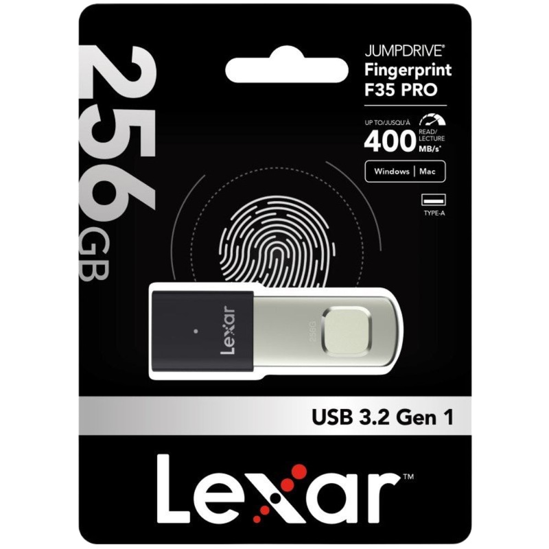 Lexar JumpDrive Fingerprint F35 PRO 256GB USB 3.2 Gen 1, Up To 400MB/S Read, 350MB/S Write