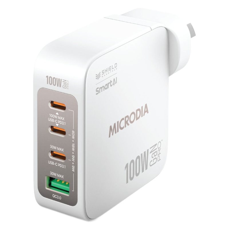 Microdia SmartCube Nano 4 Port GaN Wall Charger (Multiple Colours Available) White