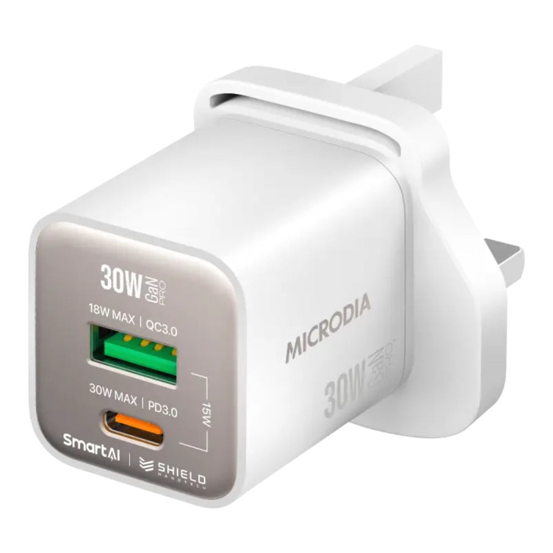 Microdia SmartCube Nano Dual Port GaN Wall Charger (Multiple Colours Available) White