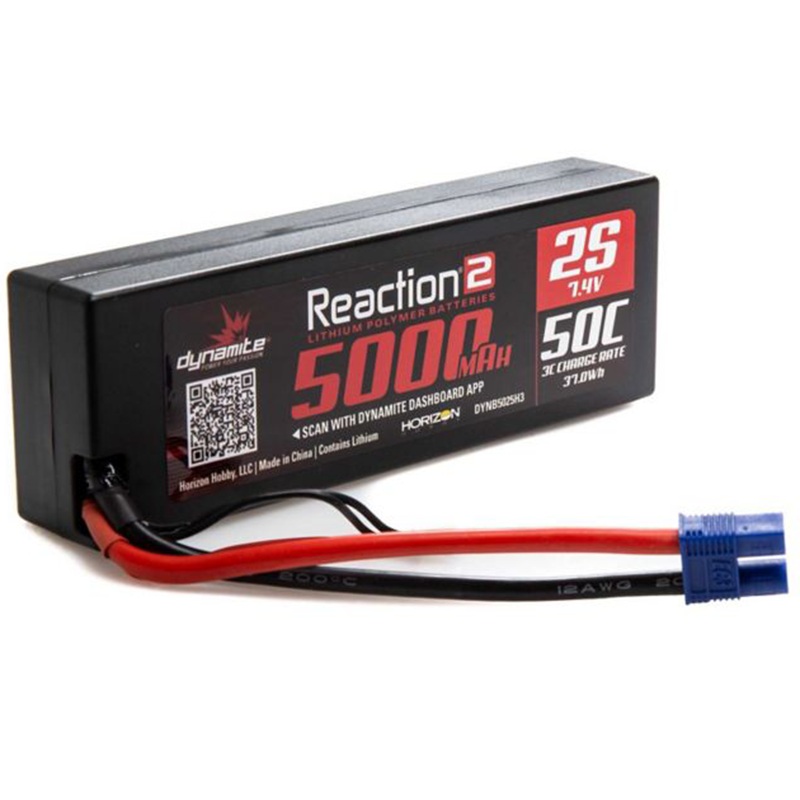 2 Cell 5000mAh 7.4V 50C LiPo, Hardcase: EC3