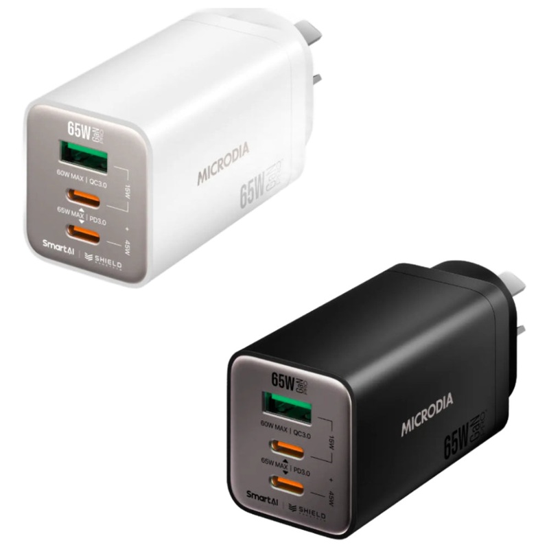 Microdia SmartCube Nano 65W Tri Port GaN Wall Charger White