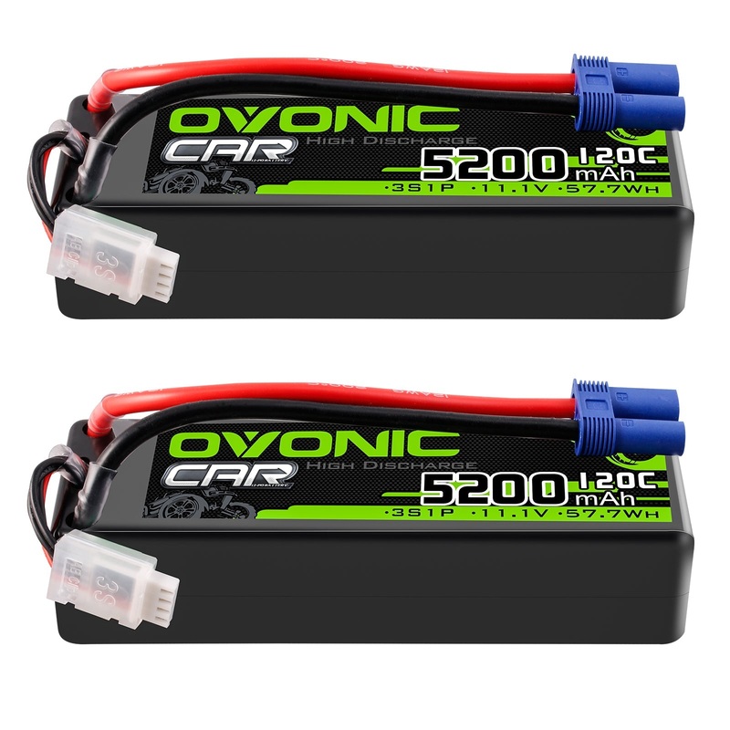 2 OVONIC 3S Lipo Battery 5200mAh 120C 11.1V RC Lipo Battery with EC5 Plug for 1/10 1/8 RC Vehicles Car RC Truck