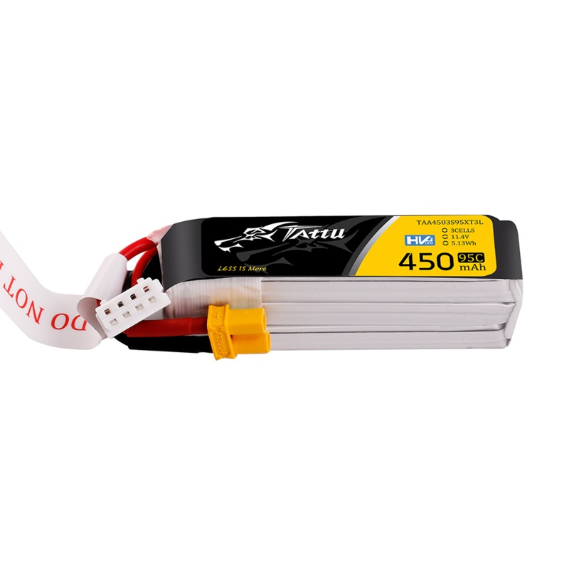 Tattu 450mAh 3S 11.4V HV 95C LiPo Battery Pack Long Pack XT30U-F JST-XHR-4P for FPV drones