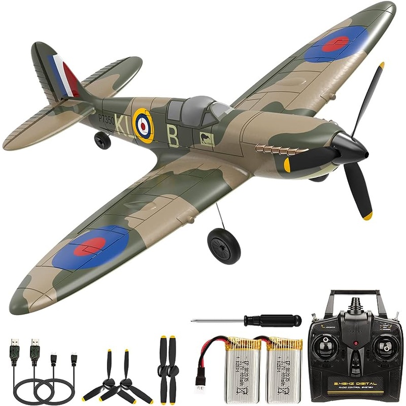 761-12 Spitfire RC Airplane - 2.4G 4CH EPP 400mm Wingspan 6-Axis Spitfire RC Warbird Mini Plane RTF Remote Control Plane With 1 battery