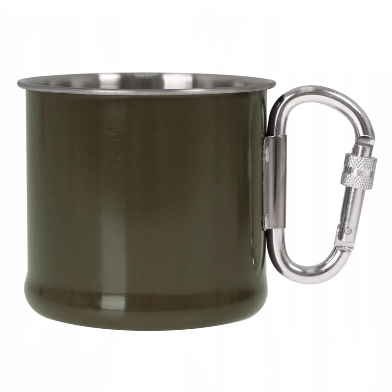 MI-TEC 500ml Steel Mug with Carabiner in Olive