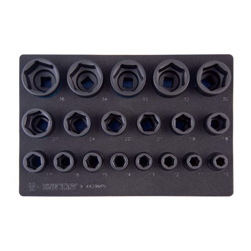 1/2" Impact Socket Set with Tray, 19 Pieces