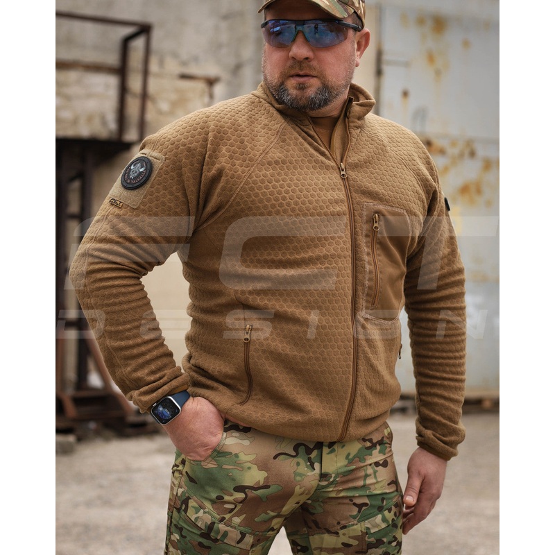 Coyote Hexagon Fleece Hoodie with Zipper