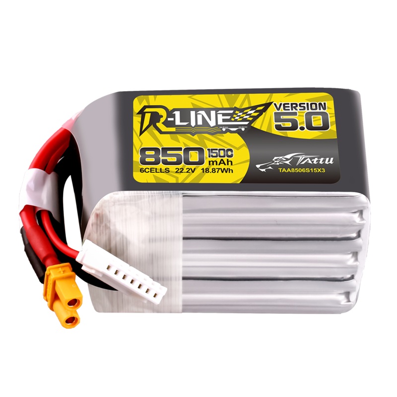 Tattu R-Line V5.0 850mAh 6S 22.2V 150C LiPo Battery Pack with XT30U-F Plug (JST-XHR-7P)