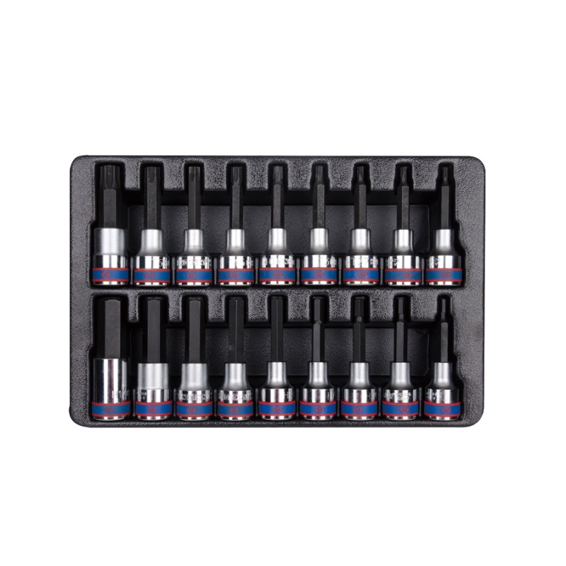 1/2" TORX Bit Set T20-T60 and Socket Bits 4-17mm, 18 Pieces