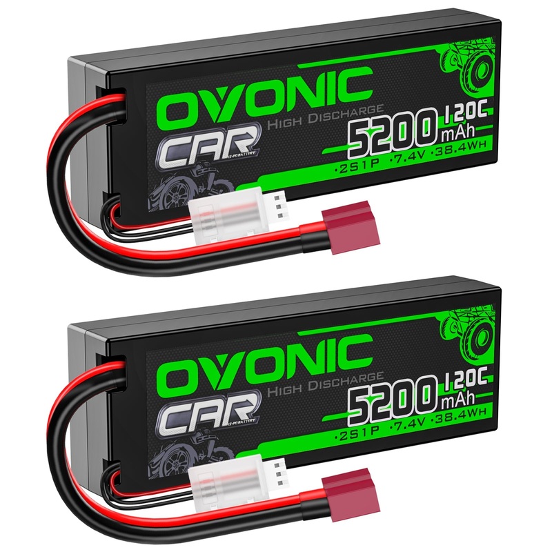 2Ovonic 2S Lipo Battery 5200mAh 2S1P 7.4V Hardcase RC LiPo Battery with Deans T Plug for 1/8 1/10 RC Vehicles Car Trucks Airplane Boats