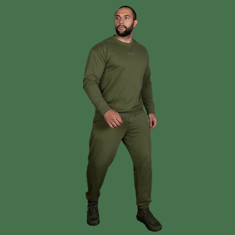 Basic Cotton Sports Suit in Olive Green