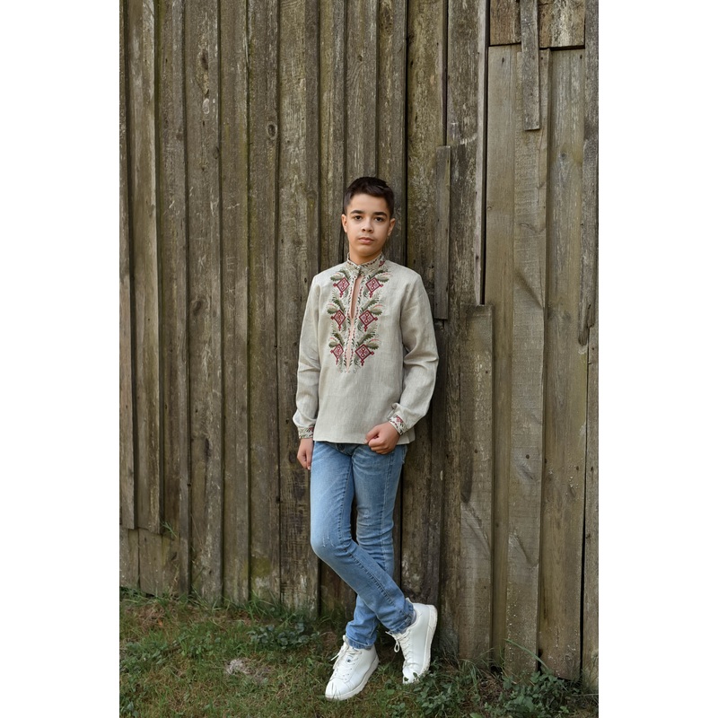Boys' Linen Embroidered Shirt in White