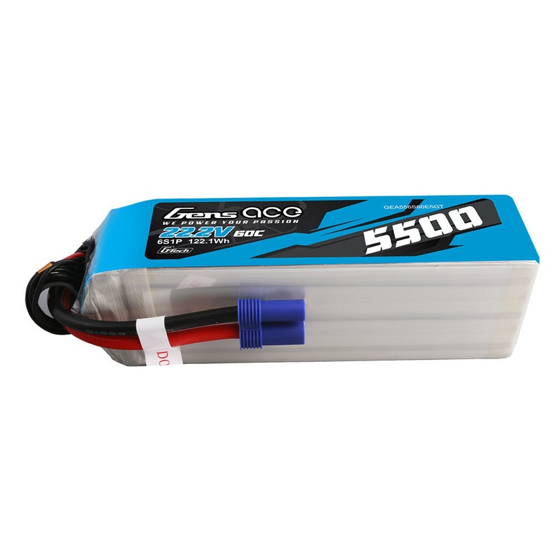 Gens ace 5500mAh 6S 22.2V 60C G-Tech LiPo Battery Pack with EC5 Plug, 6S1P RC Battery
