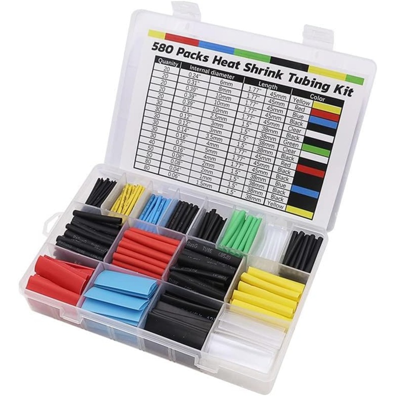 Heat Shrink Tubing Kit, 11 Sizes, 2:1 Ratio, 580 pcs,