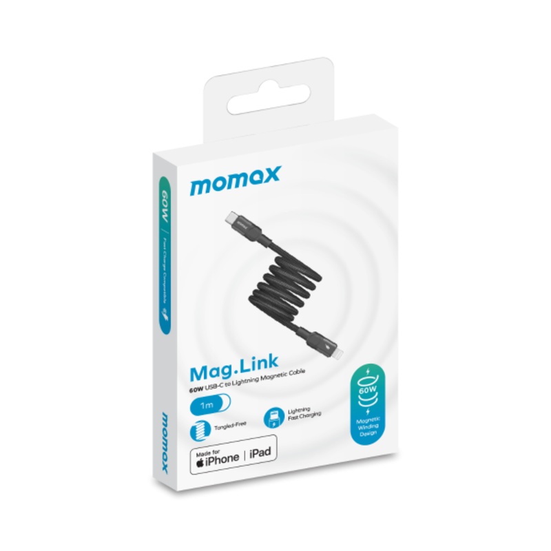 Momax Mag.Link Magnetic USB-C to Lightning Cable 60W Up to 1m - black
