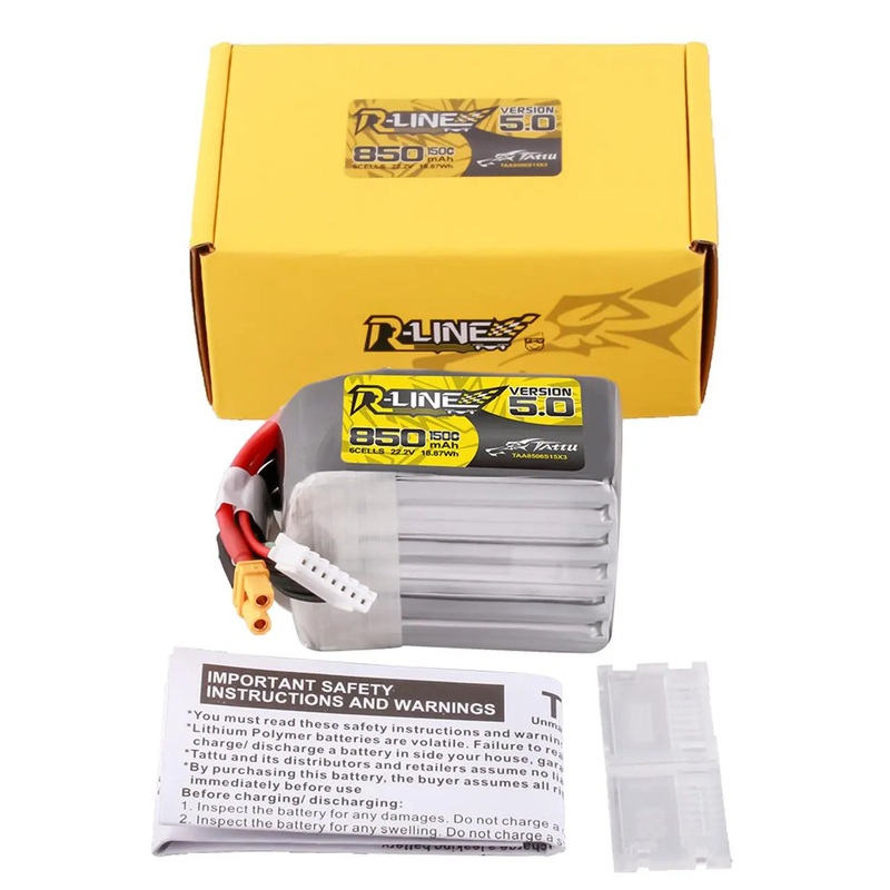 Tattu R-Line Version 5.0 850mAh 6S 22.2V 150C Lipo Battery Pack With XT30U-F Plug