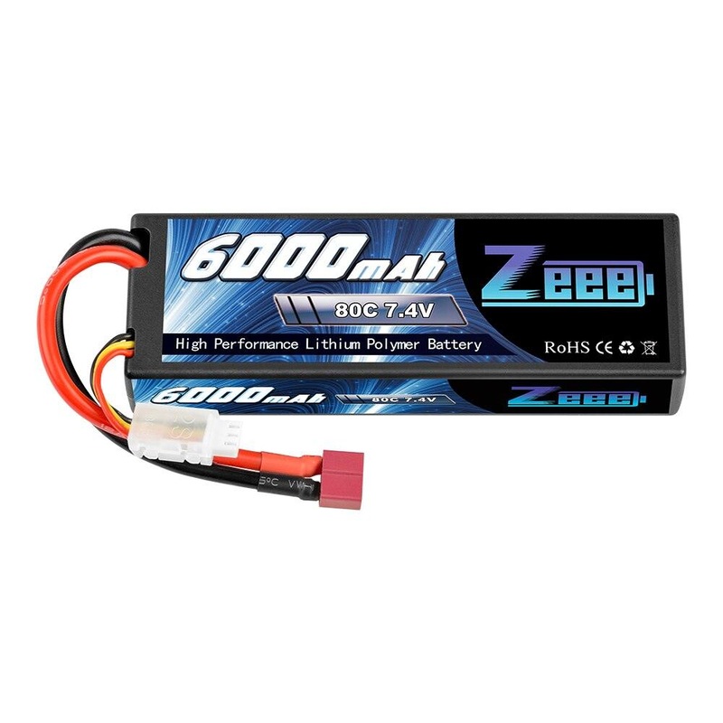 Zeee 2S 6000mAh 7.4V 80C Lipo Battery for RC Parts Hardcase with Deans Plug for RC Car Vehicle Truck Tank Losi Slash Truggy FPV Drone Battery Deans Plug
