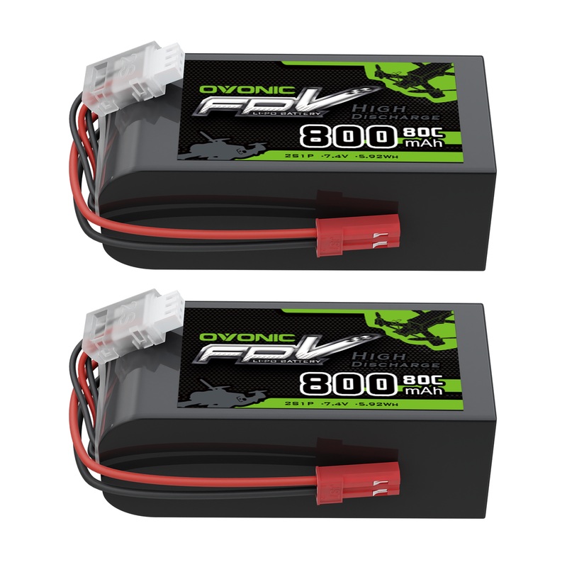 2OVONIC 7.4V 80C 800mAh 2S LiPo Battery with JST Plug for Tinywhoop Micro Helicopters 800mm Warbird