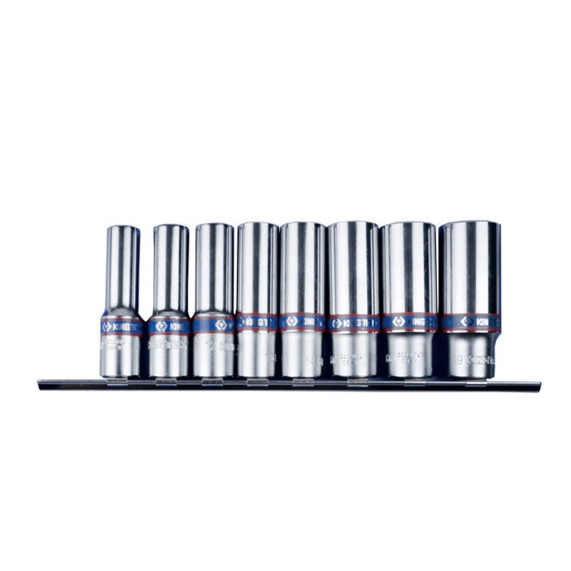 3/8-Inch Socket Set, 8 Pieces, 10-19 mm on a Rail